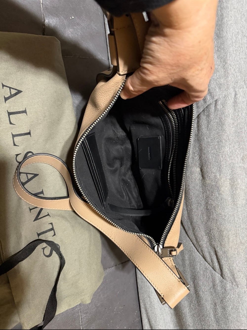 Pre-loved All Saints Tan Pebbled Leather Shoulder Bag - Picture 3 of 8